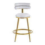 Set of 2 Velvet Counter Stools – Dark Grey Upholstery, Round Cushion