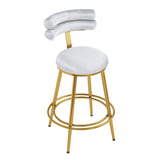 Set of 2 Velvet Counter Stools – Dark Grey Upholstery, Round Cushion