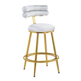 Set of 2 Velvet Counter Stools – Dark Grey Upholstery, Round Cushion