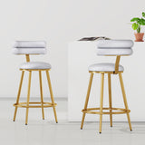 Set of 2 Velvet Counter Stools – Dark Grey Upholstery, Round Cushion