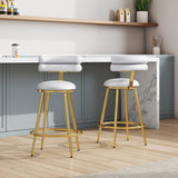 Set of 2 Velvet Counter Stools – Dark Grey Upholstery, Round Cushion