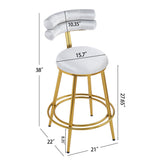 Set of 2 Velvet Counter Stools – Dark Grey Upholstery, Round Cushion