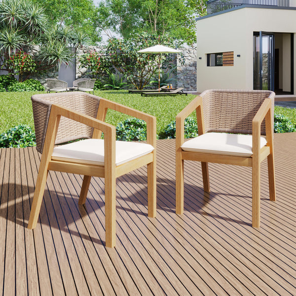 Modern Outdoor Rope Weave Dining Chairs with Cushion, Set of 2