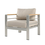 Steava Aluminum Outdoor Patio Club Chair with Beige Cushions