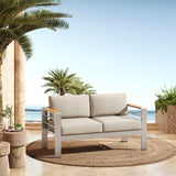 Jorsans Aluminum Outdoor Patio Loveseat with Beige Cushions