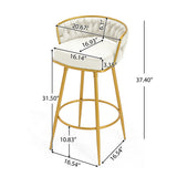 Set of 2 Velvet Swivel Bar Stools 180° Gold Frame w/ Woven Back & Footrest