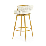 Set of 2 Velvet Swivel Bar Stools 180° Gold Frame w/ Woven Back & Footrest