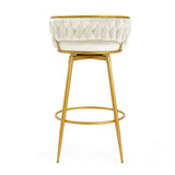 Set of 2 Velvet Swivel Bar Stools 180° Gold Frame w/ Woven Back & Footrest