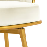 Set of 2 Velvet Swivel Bar Stools 180° Gold Frame w/ Woven Back & Footrest