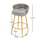 Set of 2 Velvet Swivel Bar Stools 180° Gold Frame w/ Woven Back & Footrest