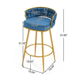 Set of 2 Velvet Swivel Bar Stools 180° Gold Frame w/ Woven Back & Footrest