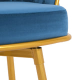 Set of 2 Velvet Swivel Bar Stools 180° Gold Frame w/ Woven Back & Footrest