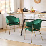 Velvet Dining Chairs with Gold Metal Frame, Set of 2