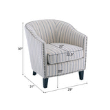 Striped Club Chair with Brass Stud Accents & Birch Wood Legs – Transitional Elegance