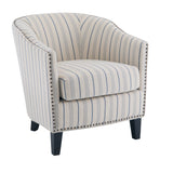 Striped Club Chair with Brass Stud Accents & Birch Wood Legs – Transitional Elegance