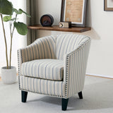 Striped Club Chair with Brass Stud Accents & Birch Wood Legs – Transitional Elegance