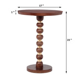 Handcrafted Solid Mango Wood Pedestal End Table – 17" Round
