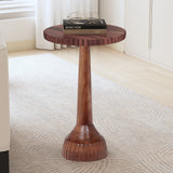 Modern Solid Mango Wood Pedestal End Table, Fully Assembled