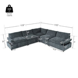 Modern Upholstered Sectional Sofa with Storage, Dark Grey