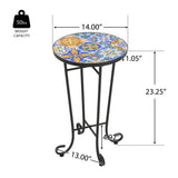 Outdoor Patio Round Side Table, Ceramic Tile
