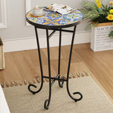 Outdoor Patio Round Side Table, Ceramic Tile