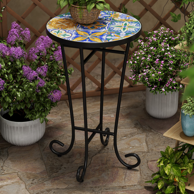 Outdoor Patio Round Side Table, Ceramic Tile
