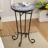Outdoor Patio Round Side Table, Ceramic Tile