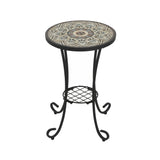 Outdoor Patio Floral Ceramic Side Table, Ceramic Tile