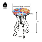 French Country Floral Tile Outdoor Side Table – 14" Round Ceramic Top