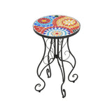 French Country Floral Tile Outdoor Side Table – 14" Round Ceramic Top
