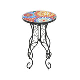 French Country Floral Tile Outdoor Side Table – 14" Round Ceramic Top
