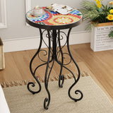 French Country Floral Tile Outdoor Side Table – 14" Round Ceramic Top