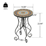 French Country Floral Tile Outdoor Side Table – 14" Round Ceramic Top