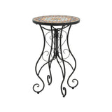 French Country Floral Tile Outdoor Side Table – 14" Round Ceramic Top