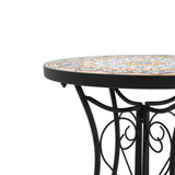 French Country Floral Tile Outdoor Side Table – 14" Round Ceramic Top