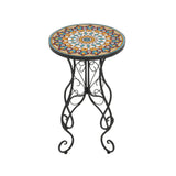 French Country Floral Tile Outdoor Side Table – 14" Round Ceramic Top