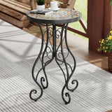 French Country Floral Tile Outdoor Side Table – 14" Round Ceramic Top