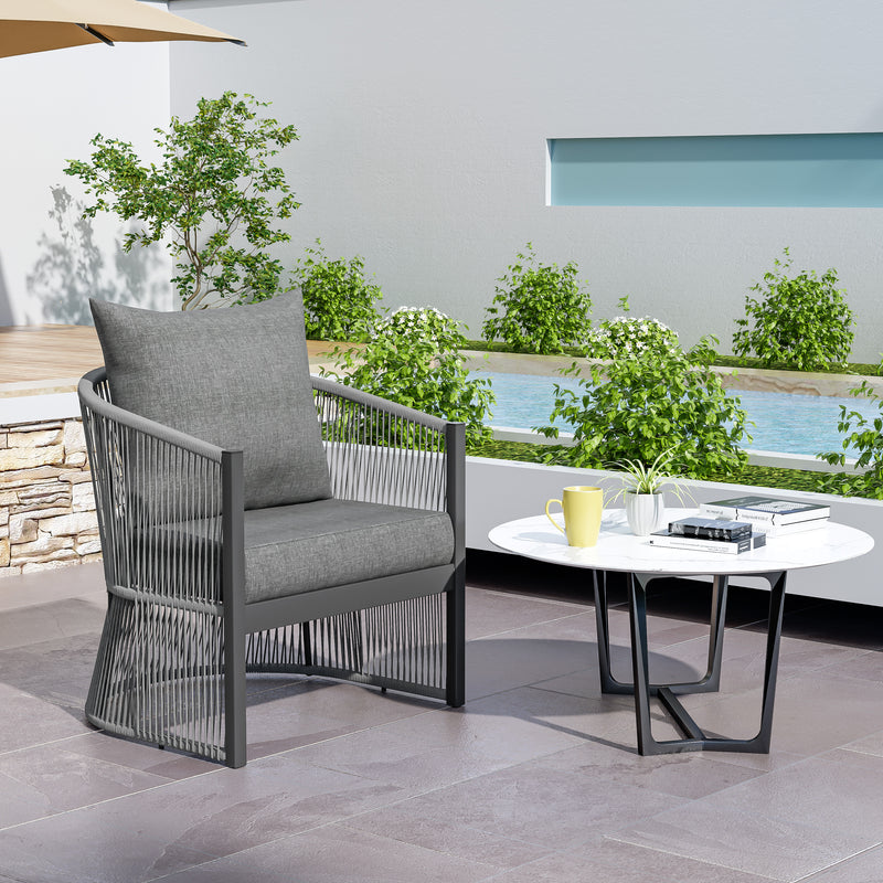 Patio Contemporary Comfort Lounge Chair with Rope Accents, Aluminum, Grey