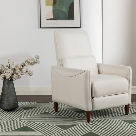 Comfy Upholstered Recliner Chair – Small Push Armchair with Footrest & Rubber Wood Legs