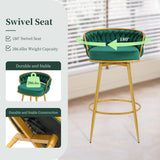 Set of 2 Velvet Swivel Bar Stools 180° Gold Frame w/ Woven Back & Footrest