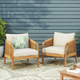 Outdoor Acacia Wood and Wicker Club Chairs with Cushions