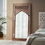 Traditional Handcrafted Mango Wood Carved Full Length Standing Mirror, - NH859413