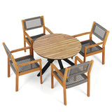 5Pcs Outdoor Patio Dining Set, Rope Weave Chairs & Metal Frame Table