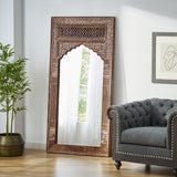 Traditional Handcrafted Mango Wood Carved Full Length Standing Mirror, - NH859413