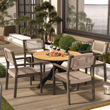 5Pcs Outdoor Patio Dining Set, Rope Weave Chairs & Metal Frame Table