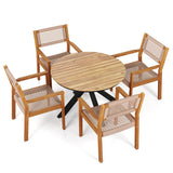 5Pcs Outdoor Patio Dining Set, Rope Weave Chairs & Metal Frame Table