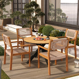 5Pcs Outdoor Patio Dining Set, Rope Weave Chairs & Metal Frame Table