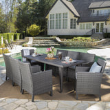 Outdoor 9 Piece Wicker Dining Set with Water Resistant Cushions - NH443203