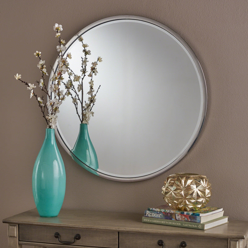 Modern Glam Round Silver Stainless Steel Wall Mirror - NH635303