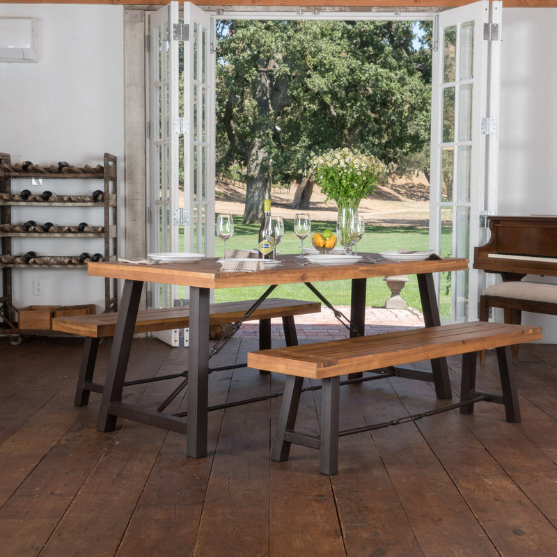 Farmhouse 4 Seater Benches & Table Picnic Dining Set - NH939992